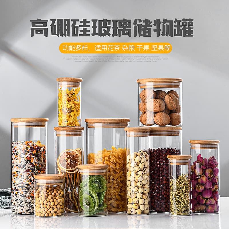 Large Capacity Transparent Glass Storage Jar with Airtight Seal, Cylindrical Kitchen Canister for Grains, Tea, and Candy