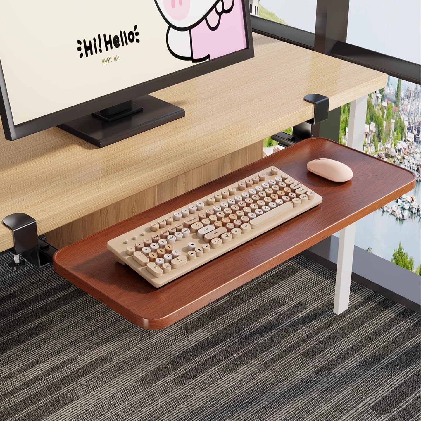 Keyboard Tray No-drill Extension Plate, Drawer Slide Bracket, Under-desk Mount Tray with Mouse Stand