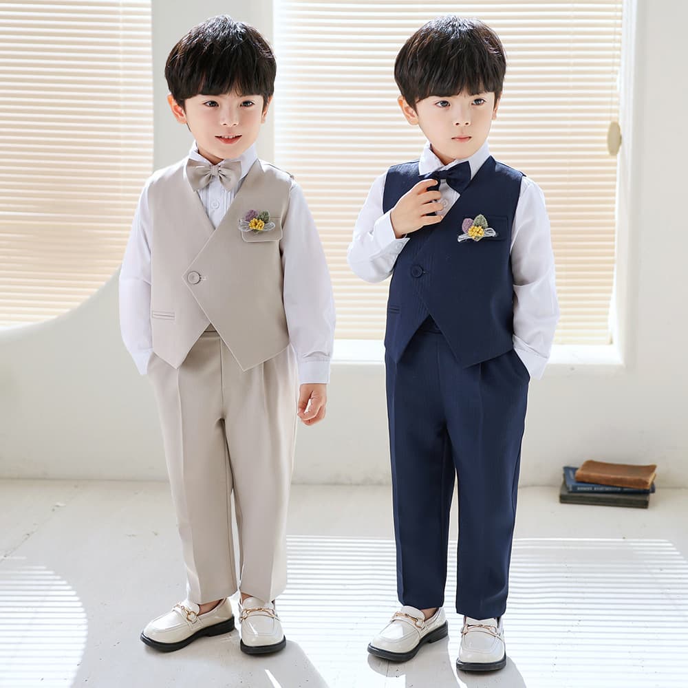 Children's Suits, Boys' Spring Korean Solid Color Vest Sets for First Birthday Pageboy Performance Wear