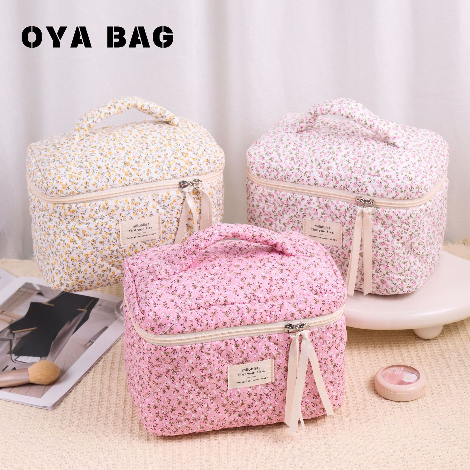 New Large Capacity Floral Cotton Makeup Bag Storage Pouch Cute Ins Inspired Organizer Bag for Beauty Essentials