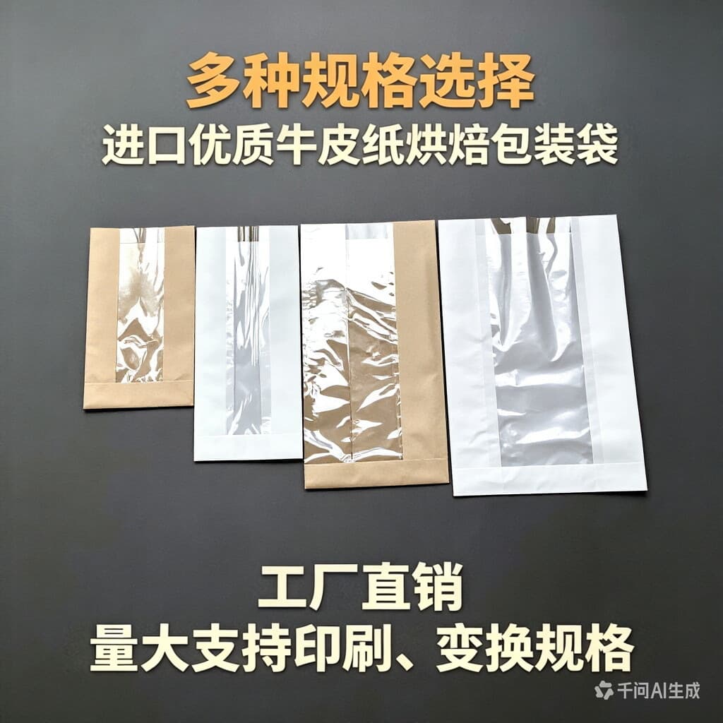 Kraft Paper Bag Machine Sealed Bread Baking Bag Windowed Glazing French Bread French Style Packaging
