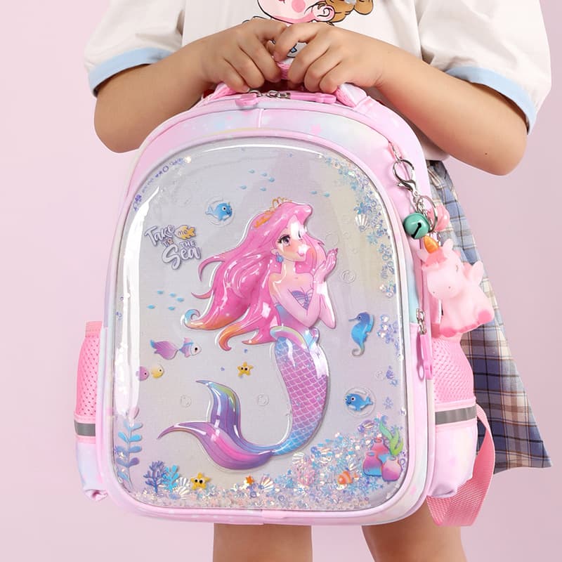 Kids Cartoon Mermaid Backpack, Lightweight Ergonomic School Bag for Girls, Kindergarten & First Grade Students
