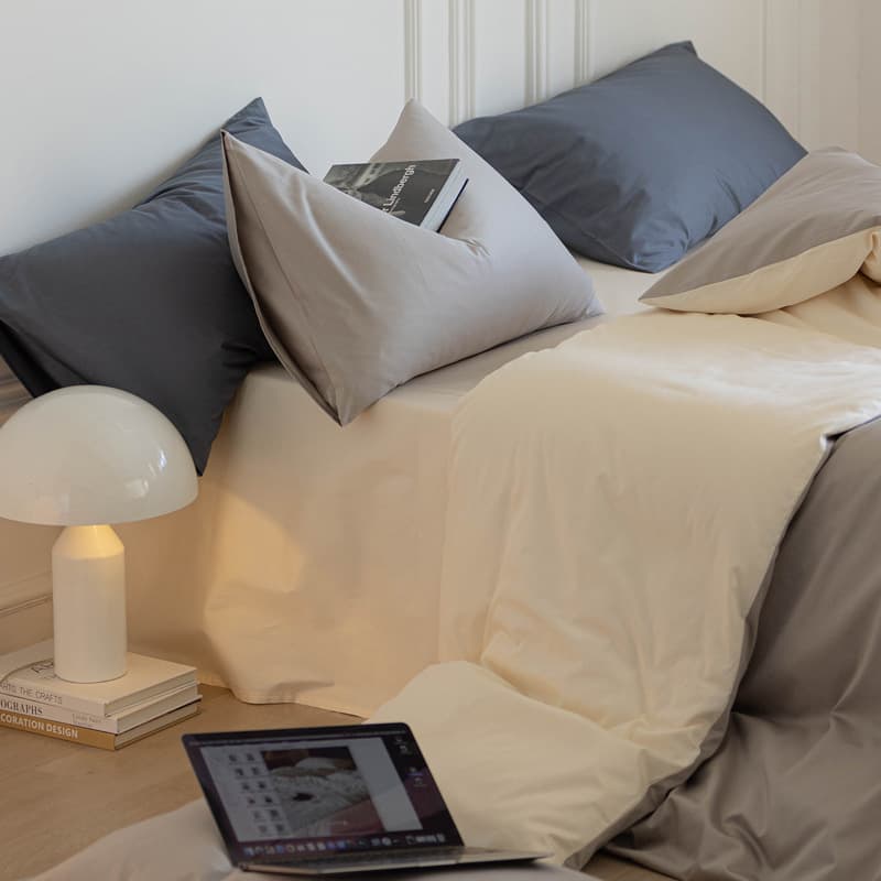 100 Long-Staple Cotton Satin Bedding Set, Four-Piece Pure Cotton Light Luxury Solid Color Bed Sheet, Quilt Cover, Fitted Sheet
