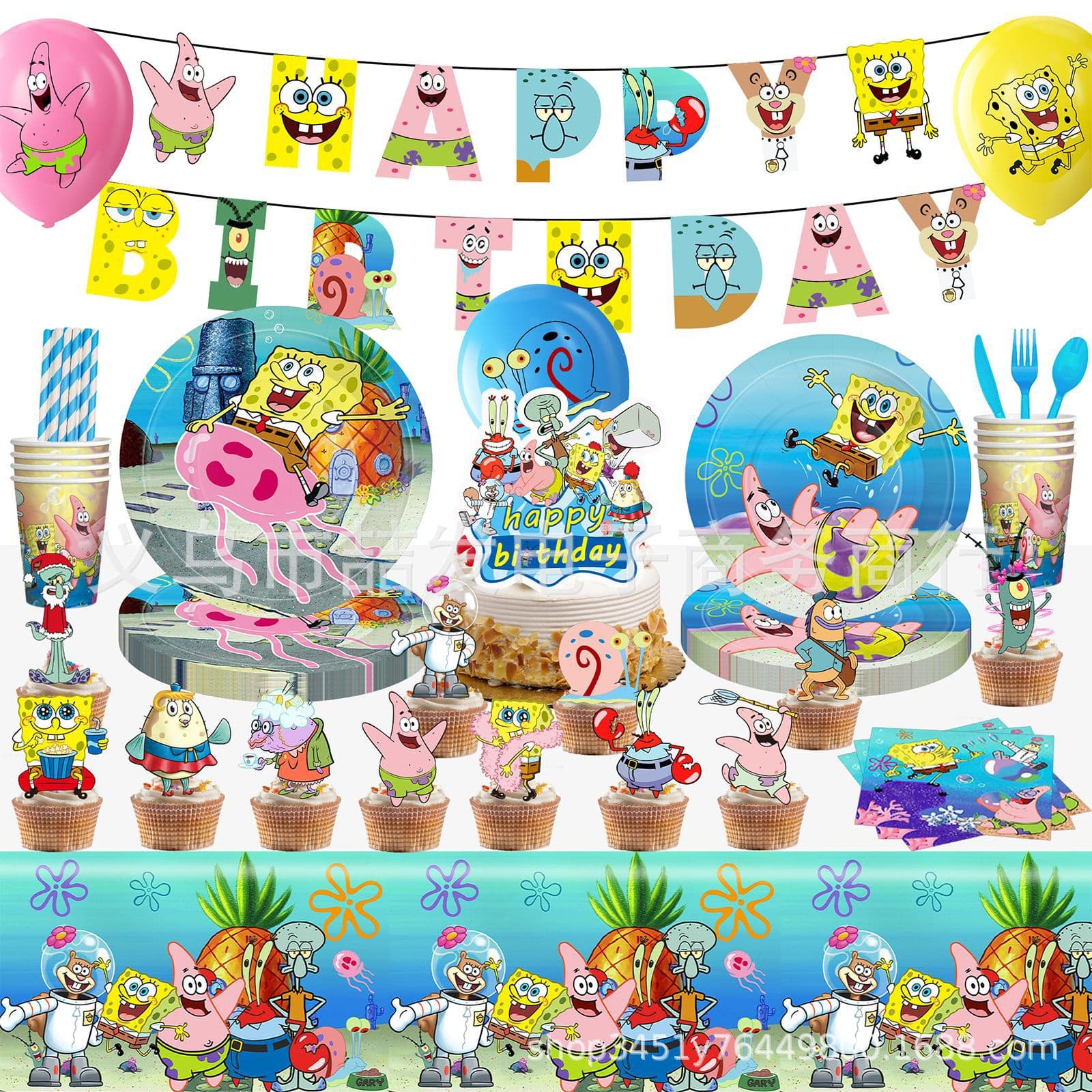 New SpongeBob Patrick Star Theme Kids Birthday Party Decoration Supplies Paper Plate Cartoon Dinnerware Set