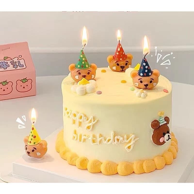 Colorful Party Hat Bear Cake Decoration Candle Children's Holiday Decoration Accessories Dessert Decoration Items Party Theme