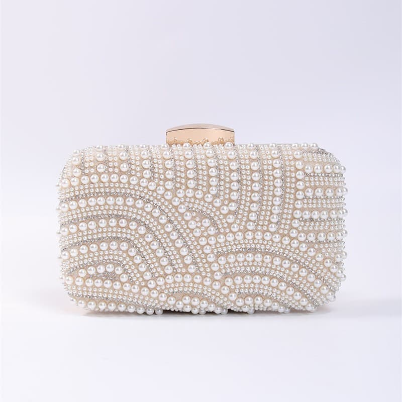 European and American Vintage Pearl Evening Bag with Diamonds, Banquet Dress Purse, Elegant Women's Handheld Clutch
