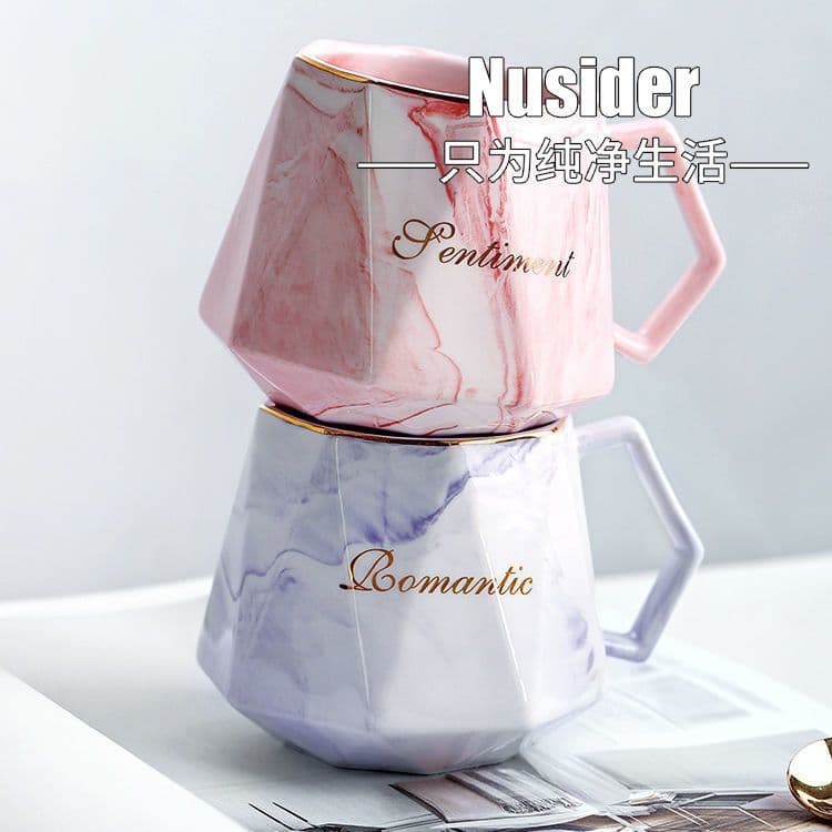 Ins Style High-Aesthetic Mug Couple's Mug Water Cup Household Cup Ceramic with Lid and Spoon Stone Texture Cup