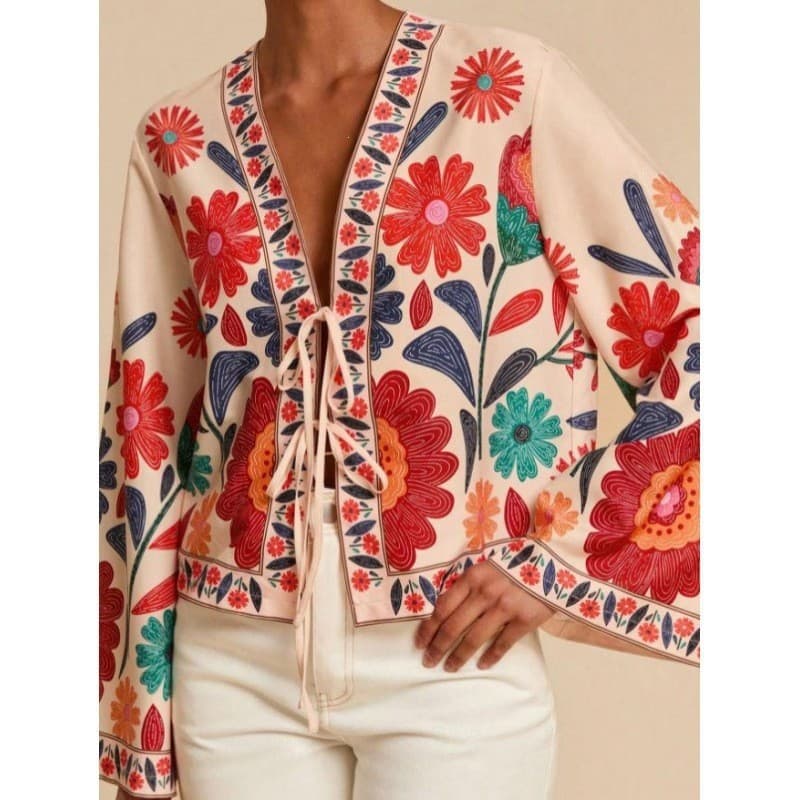 New European and American Style Capelet, Fashionable Floral Print Vacation Cardigan for Women