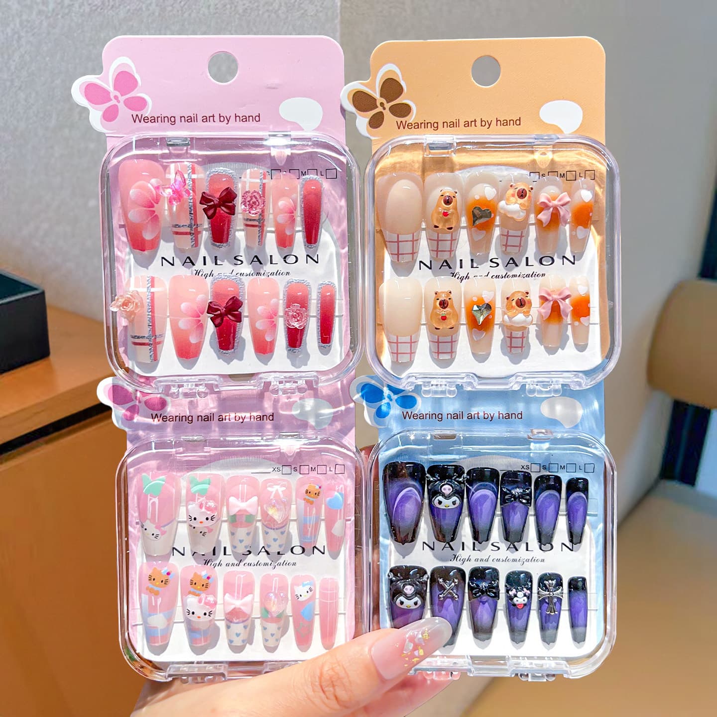 Children's Nail Art Stickers for Girls, 3D Brightening Nail Patches, Cartoon Cute, High-End Waterproof, Removable Wearable Nails