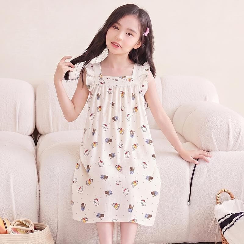 2026 New Summer Cloud Cotton Nightgown for Girls Sweet and Cute Medium to Large Size Spaghetti Strap Mid-Length Home Nightgown