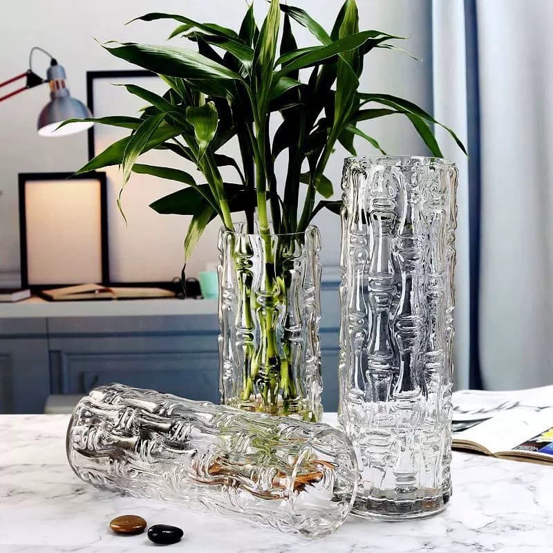 Lucky bamboo vase transparent glass light luxury hydroponic lily high floor-standing ornament living room flower arrangement large vase