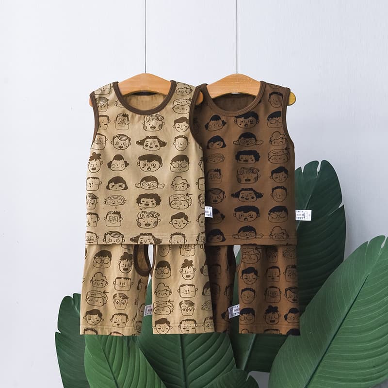Baby I-Shirt Vest and Split-Crotch Pants Seven-Tenths Length Pants Set, Baby Cotton Summer Thin Children's Pajamas Outerwear 3 Years