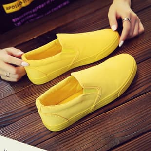 2026 Spring Couple Canvas Shoes, Women's Flat White Slip-On Loafers, Street Cloth Shoes, Yellow Women's Shoes