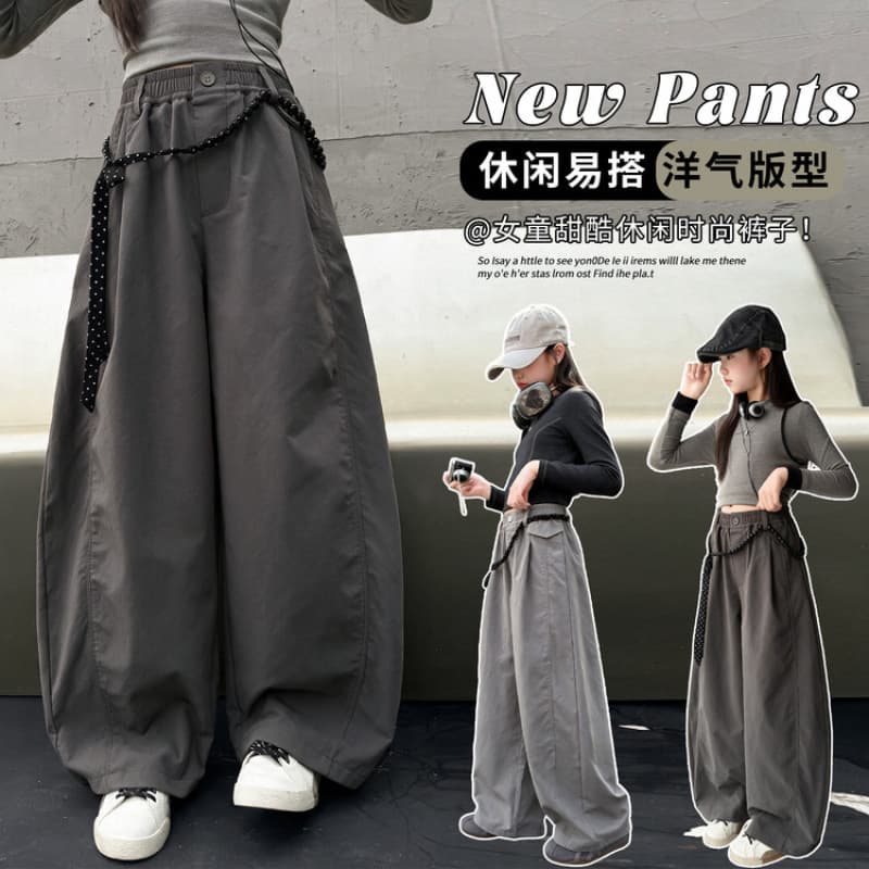 Girls' Pants 2026 Fall New Arrival Medium and Big Kids Polka Dot Belt Casual Wide-Leg Pants Straight-Leg Pants Children's Sports Pants