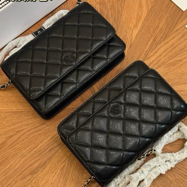 Luxury Chanel-style WOC Women's Chain Shoulder Crossbody Bag Quilted Caviar Leather Backpack