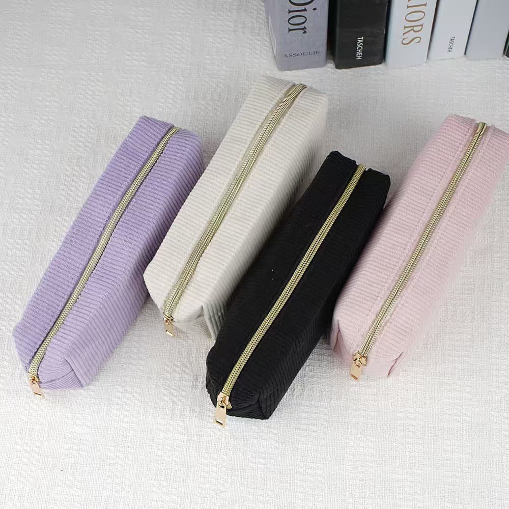 Pencil bag ins retro corduroy high-value pink large-capacity student stationery storage bag carry-on cosmetic bag