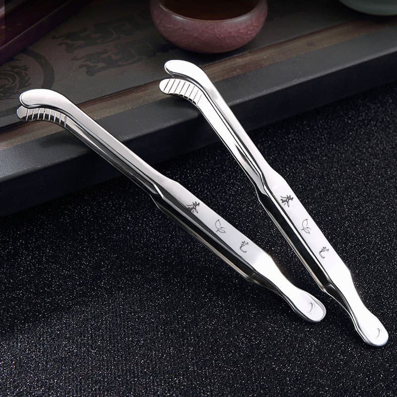 Stainless Steel Thickened Tea Clip, Wide Jaw Tea Cup Tongs, Non-Slip Heat-Resistant Multi-Functional Tweezers for Kung Fu Tea Set Accessories