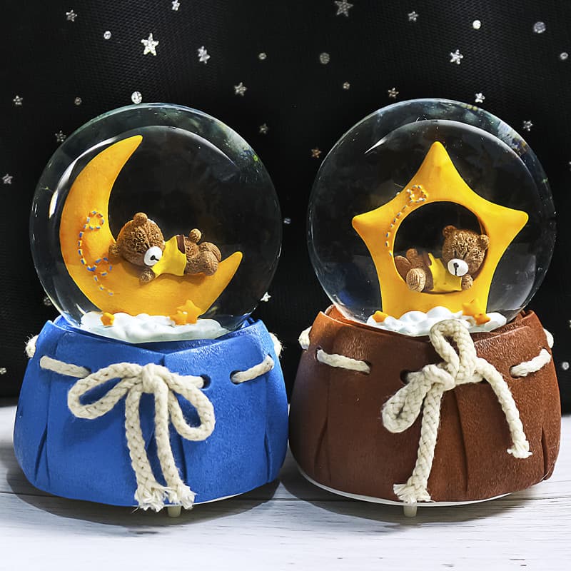 Creative Luminous Moon Star Bear Crystal Ball Music Box Colorful Light Snow Globe Water Ball Ornament Girls' Day Gift Wholesale