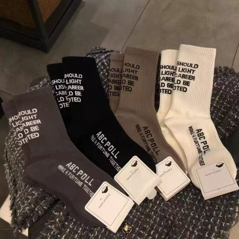 European Style Autumn/Winter Thickened Heel Letter and Number Mid-Calf Socks, Same Style as Internet Celebrity Chen Tai, Ins Trendy Sports Socks
