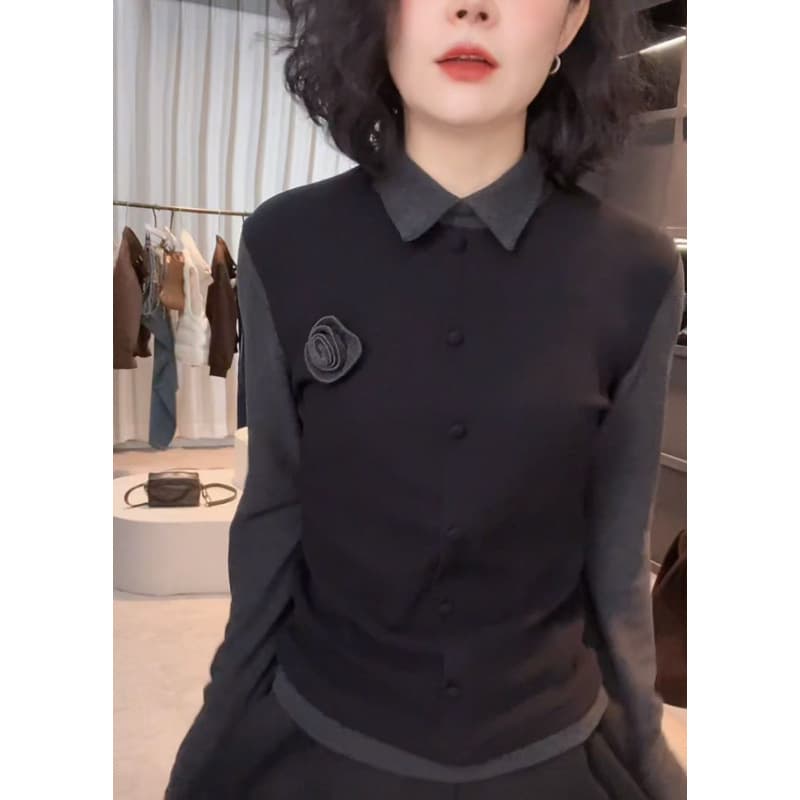 Winter style double-sided fleece lapel design fashion versatile long-sleeve slim top women
