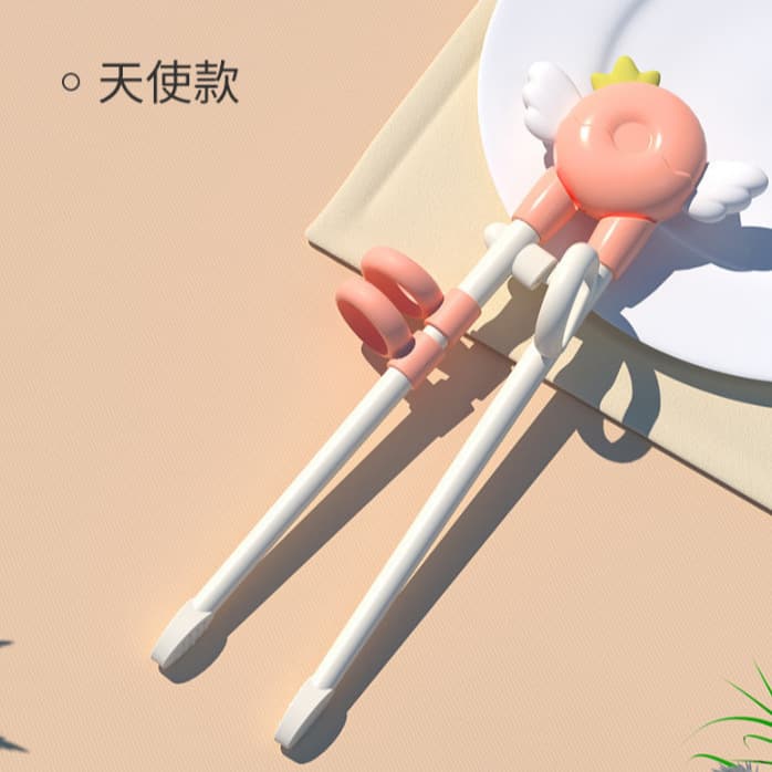 Cartoon Angel Baby Training Chopsticks, Toddler Thumb Positioning Correction Safety Learning Chopsticks, Kids Self-Feeding Assistive Utensils