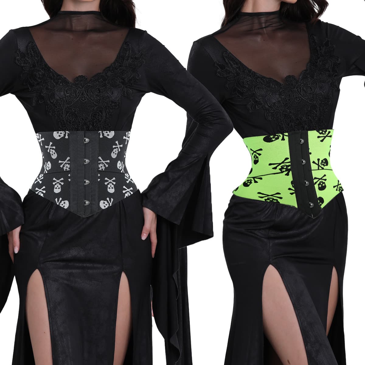 Dark Punk Corset Top for Women, Tummy Control, Plus Size Waist Trainer, Skull Design, Steel Boned Waist Cincher