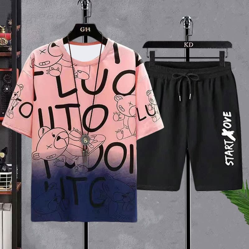New style youth student versatile and handsome sports suit 2025 summer short-sleeved T-shirt suit men's trendy brand men