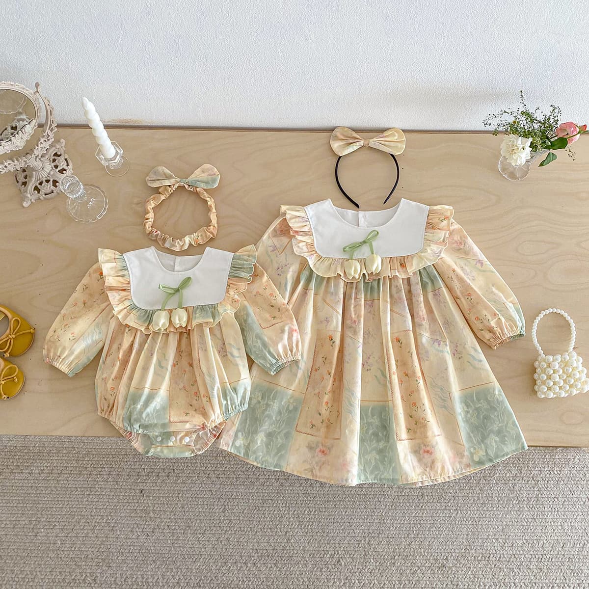 2026 autumn new clothes baby sweet flower bag fart clothes girl ins style dress princess sisters summer