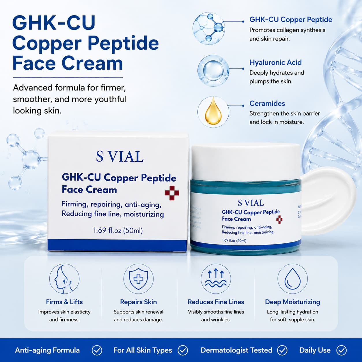 Cross-border GHK-CU Copper Peptide Face Cream Blue Copper Peptide Firming Fine Lines Moisturizing Cream