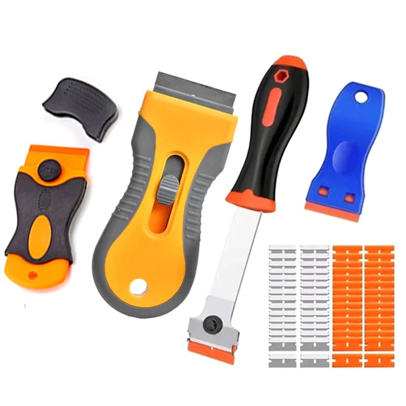 Yellow squeegee for car window tinting, small plastic squeegee for glass windows and mobile phone screen protectors, triangular squeegee for headlight film.