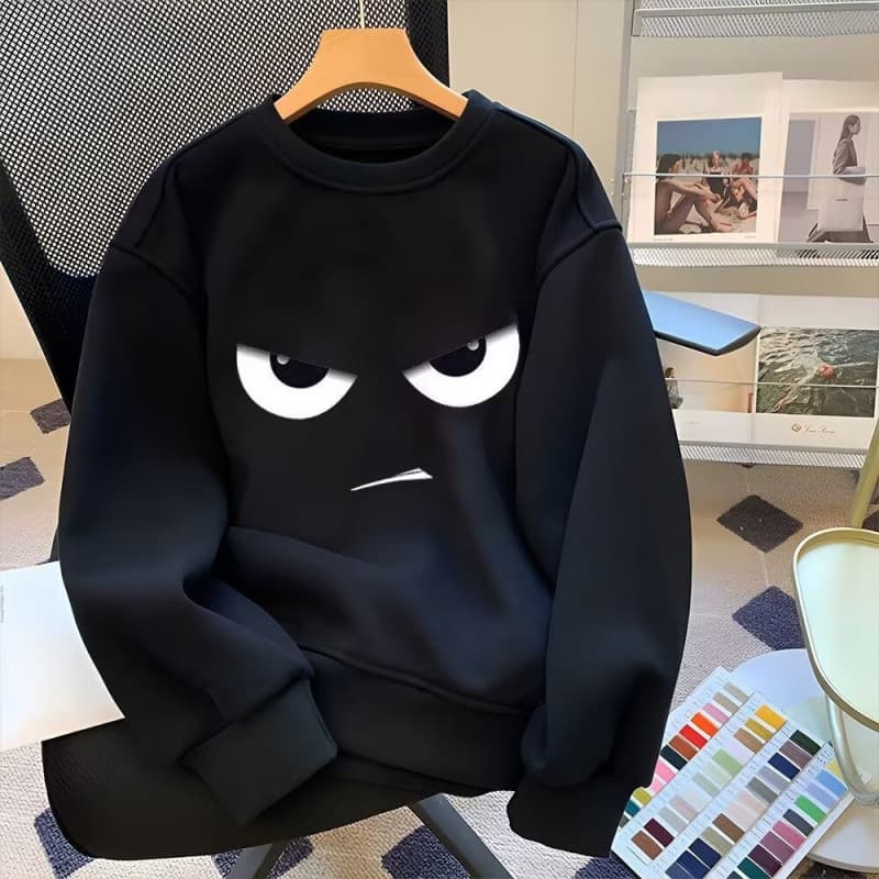 American Streetwear Plus Size Fleece-Lined Crewneck Sweatshirt for Men and Women, Winter Couple's Versatile Casual Loose Student Athletic Top
