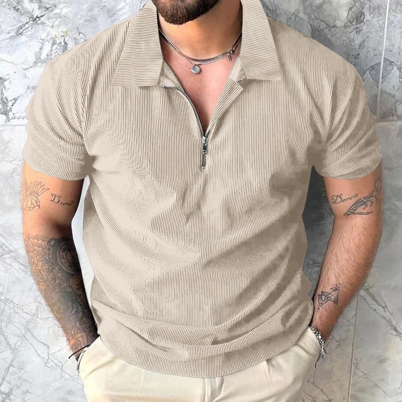 New Summer Solid Color Polo Shirt Short Sleeve Men Zip Polo T-Shirt for Cross-border Amazon