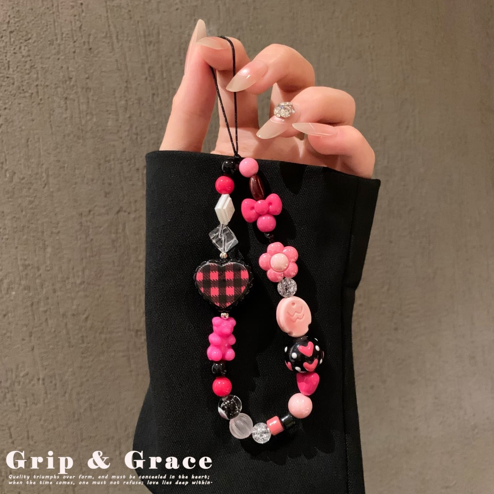 Sweet Cool Trendy Heart Beaded Phone Strap, CCD Camera Charm, Keychain, USB Drive, Phone Case Lanyard Anti-Loss for Women