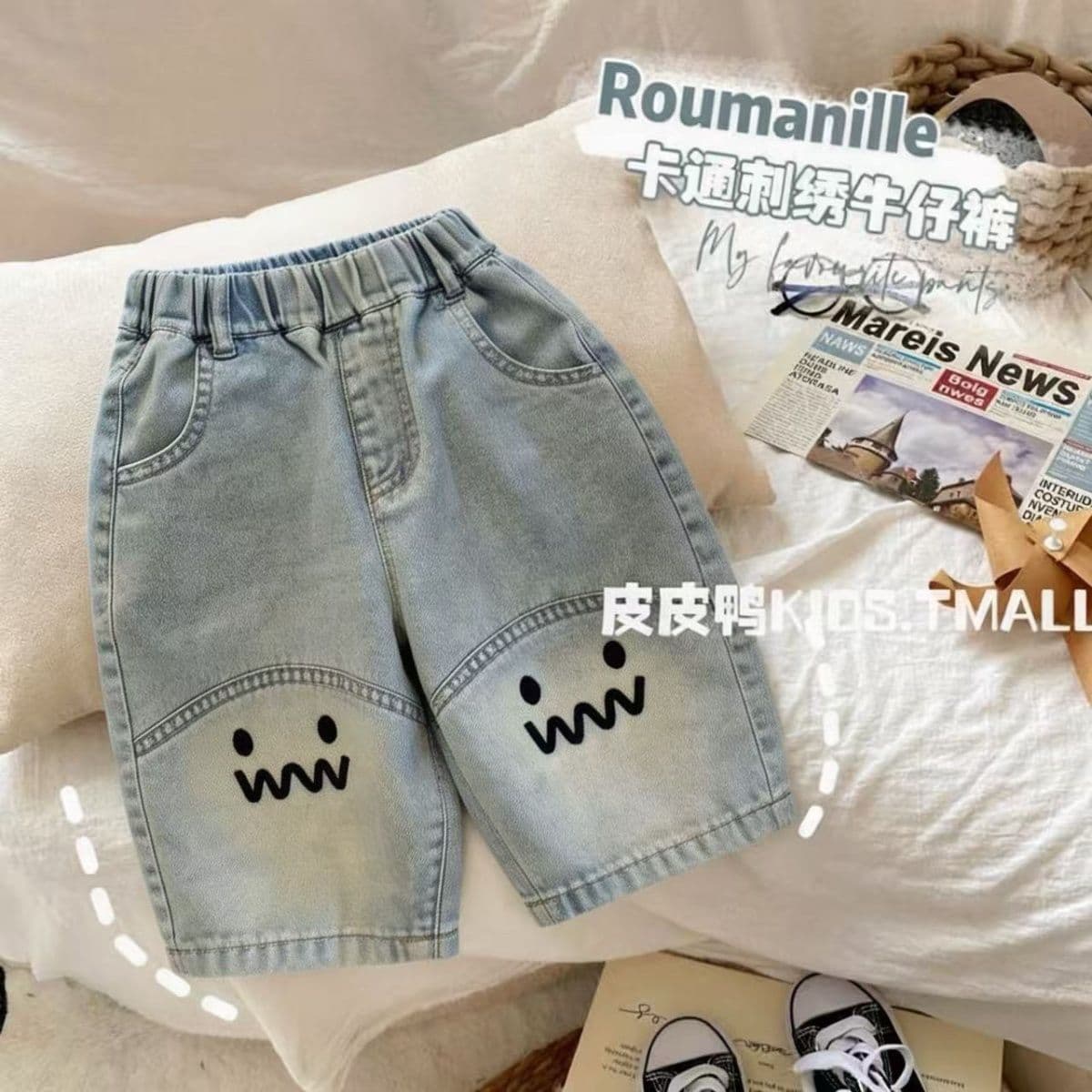 King of all-match pants!] Boys summer three-point jeans 2026 new style three-point denim shorts for children and middle-aged children