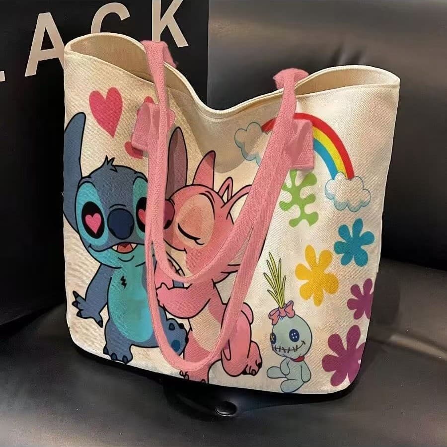 Cartoon Large Capacity Canvas Shoulder Bag Casual Versatile Tote Bag Student School Bag Cartoon Canvas Gift Bag