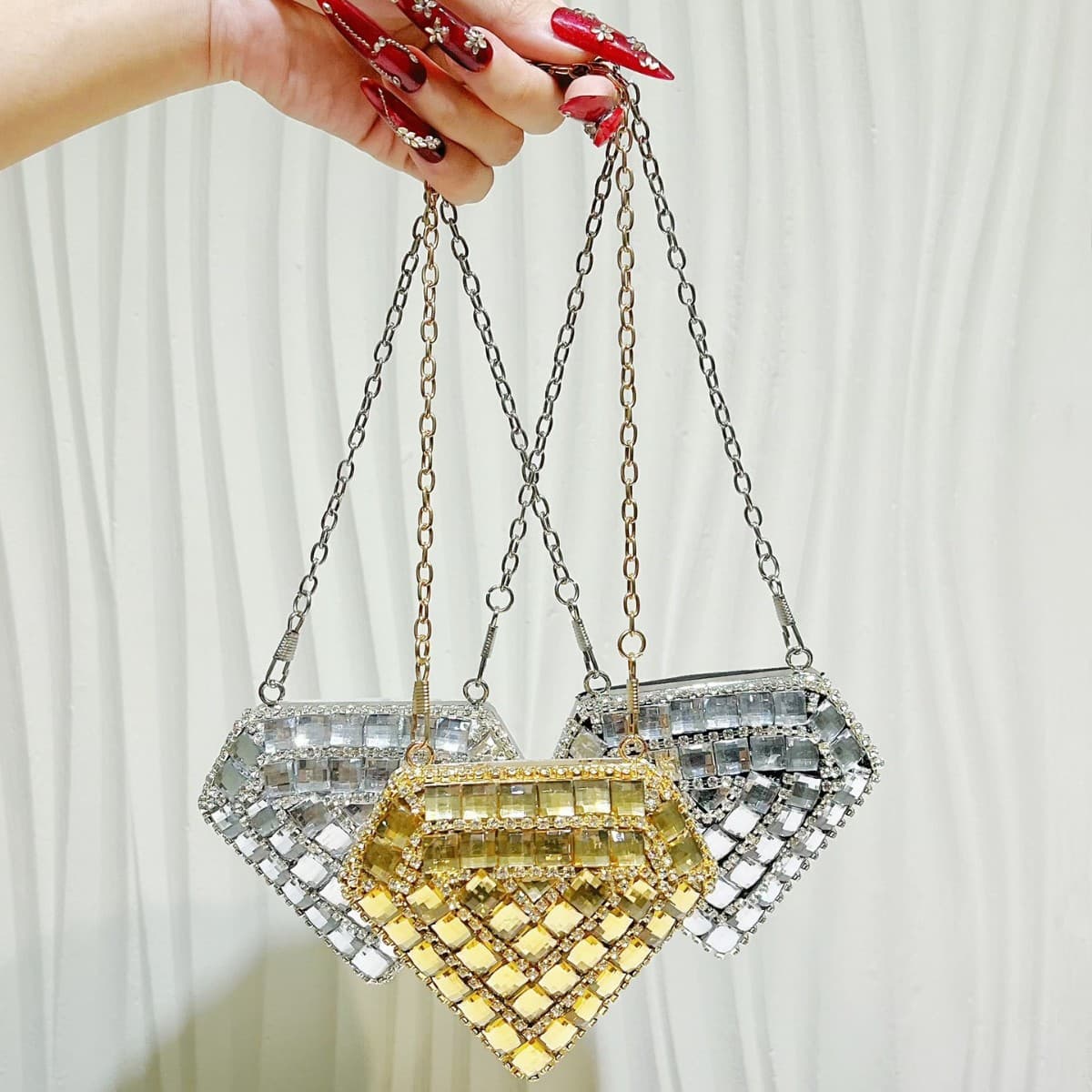 Crystal Glass Diamond Bag Crossbody Chain Hollow Crystal Glass Bag with Inner Pocket Manufacturer