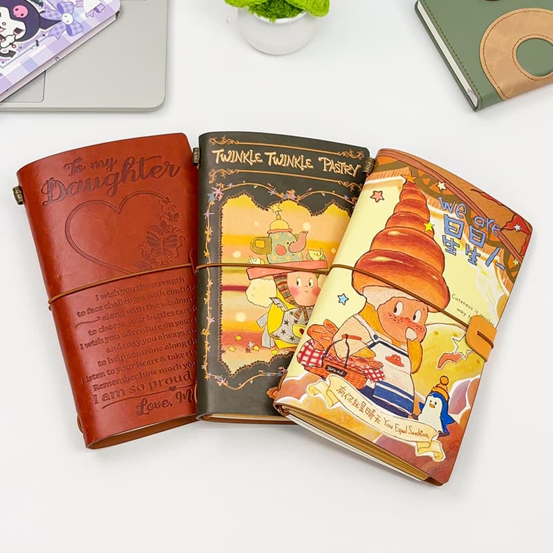 Adorable Croissant Star Character Notebook High-Aesthetic Journal Cartoon Memo Pad Student Kraft Paper TN Notebook