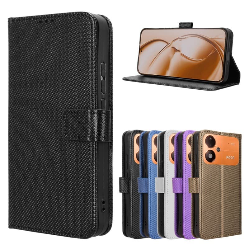 For Xiaomi Poco M8 Power 5G Phone Case Diamond Pattern Flip Wallet with Lanyard Leather Protective Case