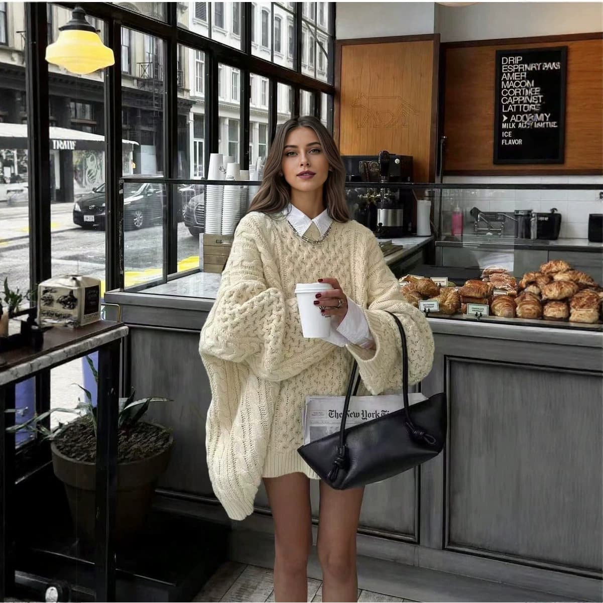 Кофтыsoft glutinous twist sweater for women, high-end autumn and winter loose and lazy style pullover sweater