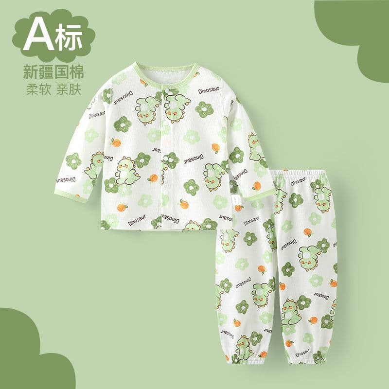 Children's Air-Conditioned Clothing, Baby Summer Thin Cotton Long-Sleeved Pajamas Set, Baby Summer Clothing, Boys and Girls Home Clothes