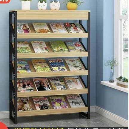 Office periodical rack with storage function, exhibition hall book display stand for reading materials