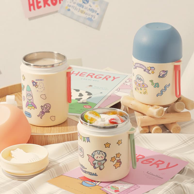 Breakfast Oatmeal Cup Gift Insulated Cup Travel Mug 580ml Plastic Stainless Steel Water Cup Sealed Handle with Spoon