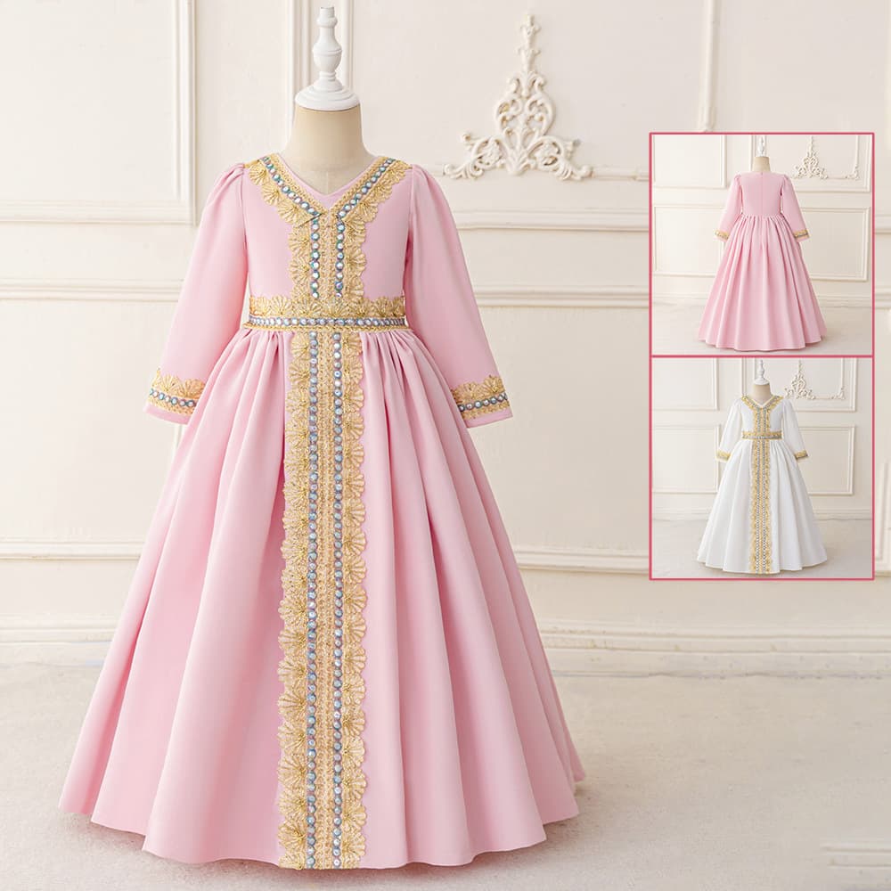 2026 Export Children's Dress Pink Princess Gown Fashion Embroidered Long Dress Girl Party Dress Evening Gown