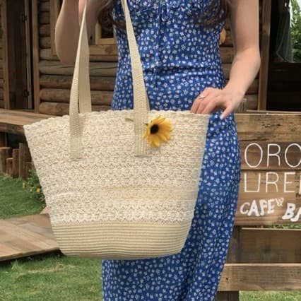 In-Stock New Lace Straw Bag and Hat Set for Women, Beach Vacation Bag, Large Capacity Shoulder Bag for Women, Summer
