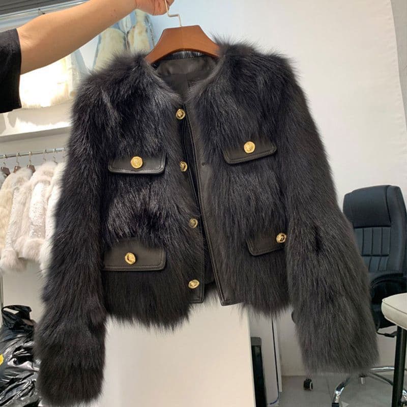 Faux Fox Fur Chanel-Style Jacket for Women, Spring, Autumn, Winter, Petite, Thickened Short Quilted Fur Coat for Women