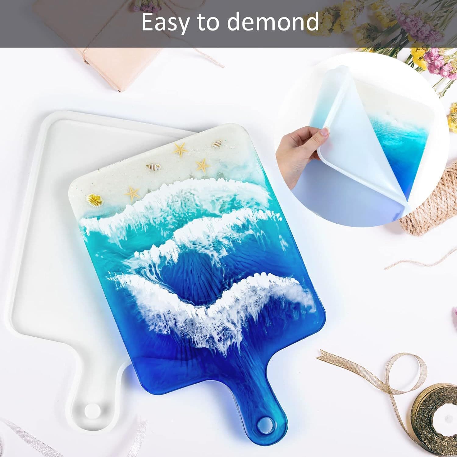 Mirror Surface Silicone Mold for Crystal Drop Glue Handle Round Square Tray Making Cake Mould Baking Tool Youth Trend