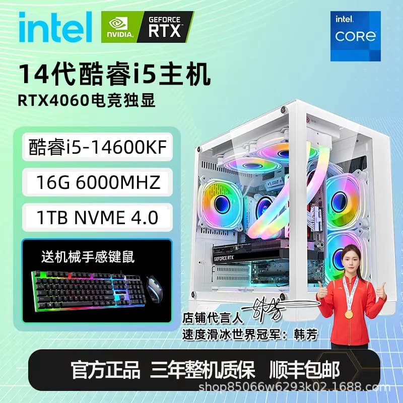 Side-panel ocean view room, i5 14600kf processor, RTX4060ti gaming DIY desktop PC