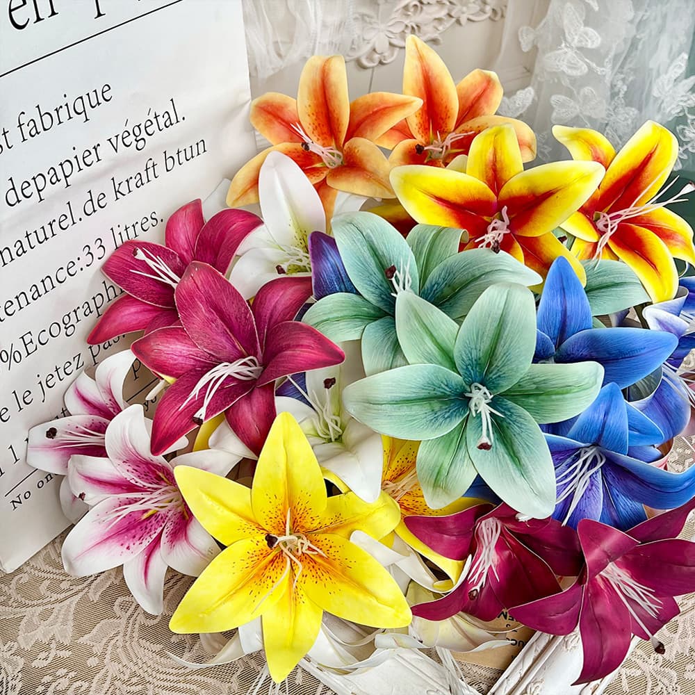 3-Head Lily Artificial Faux Flower Handmade Bouquet Wedding Decorative Flower Wholesale Wedding Arrangement Floor Flower