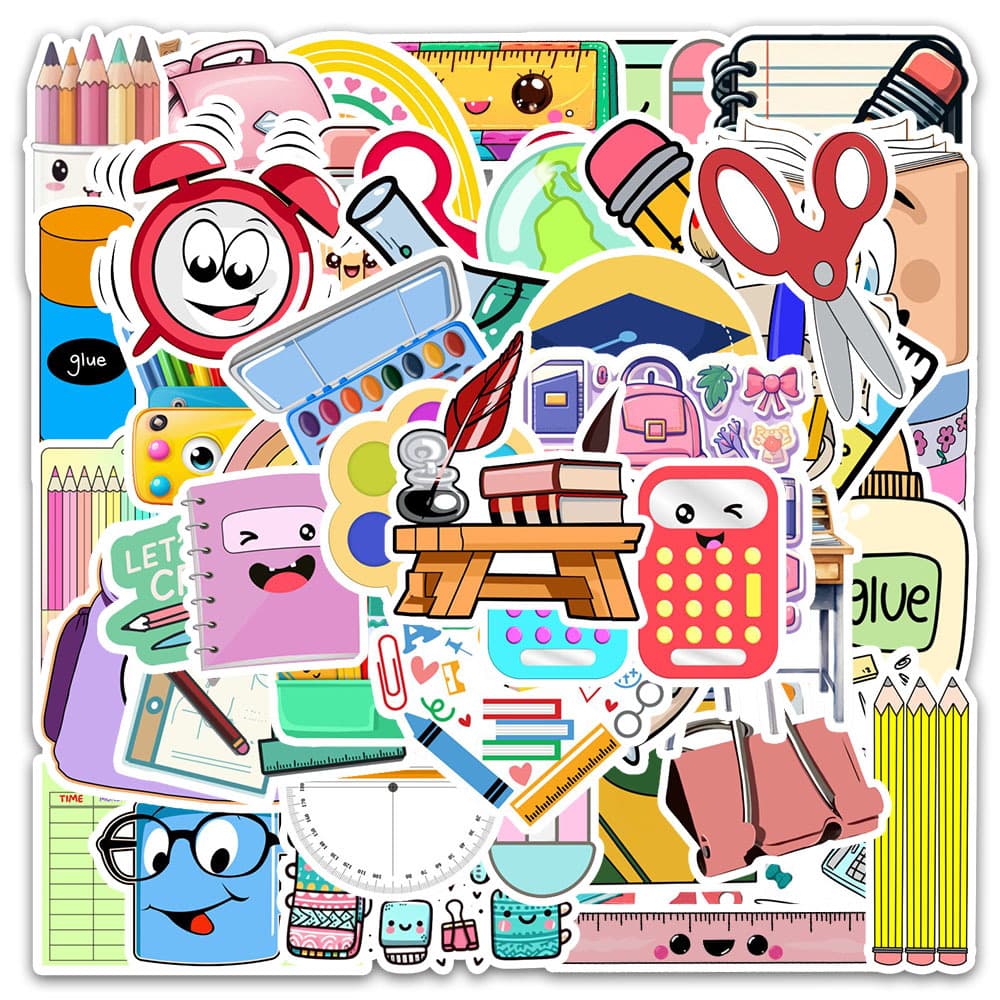 50 pieces of cartoon stationery stickers, cute handbook decoration stickers, student creative DIY stickers wholesale