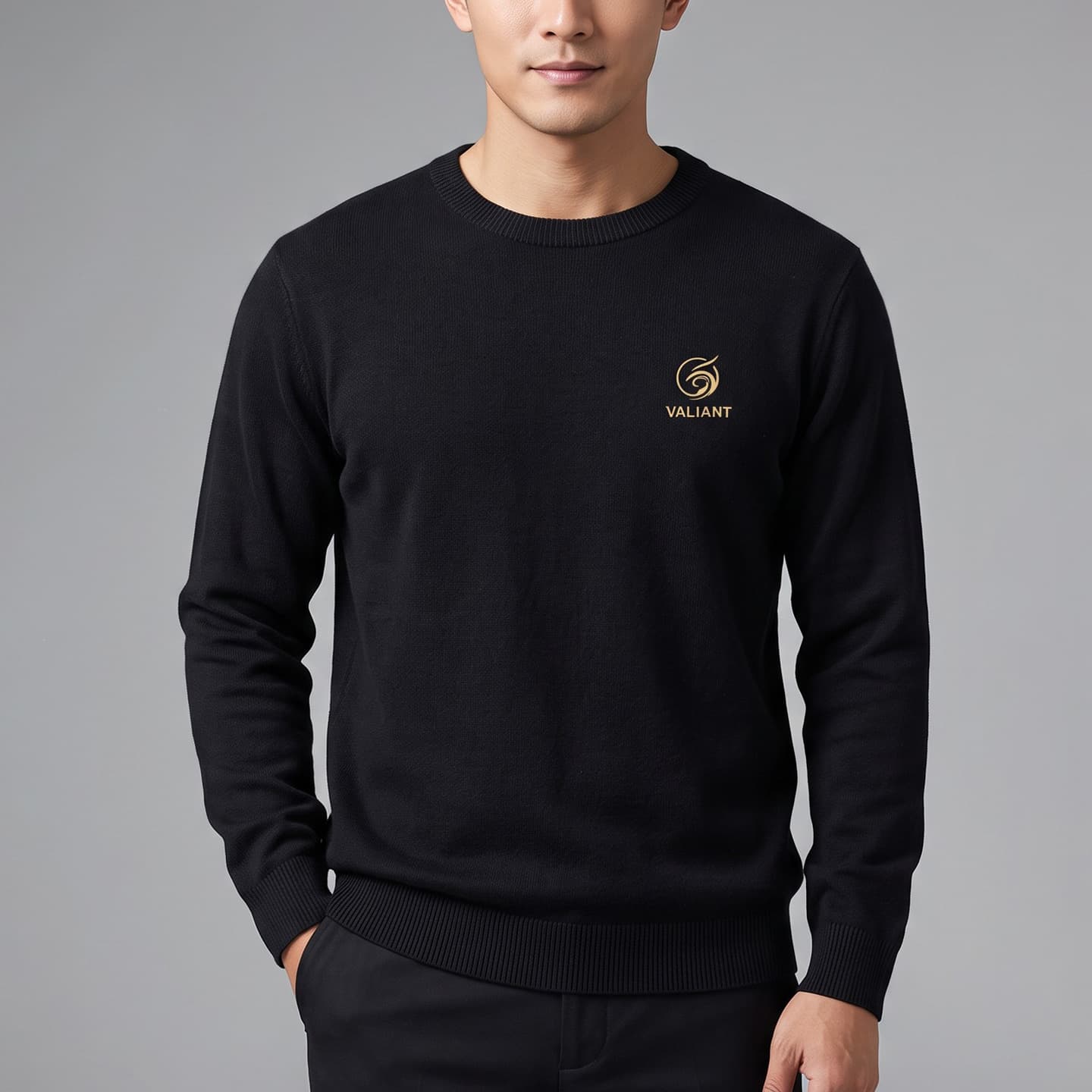 Haiche Cabinet Round Neck Knit Sweater Men Autumn Winter Warm Fashion Casual Small Logo Long Sleeve Base Layer Sweater Men 1Y013